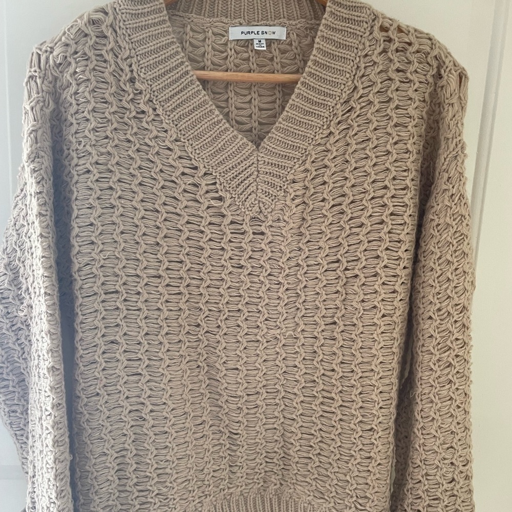 Purple Snow Beige Net Vneck Sweater Medim - Picture 7 of 9